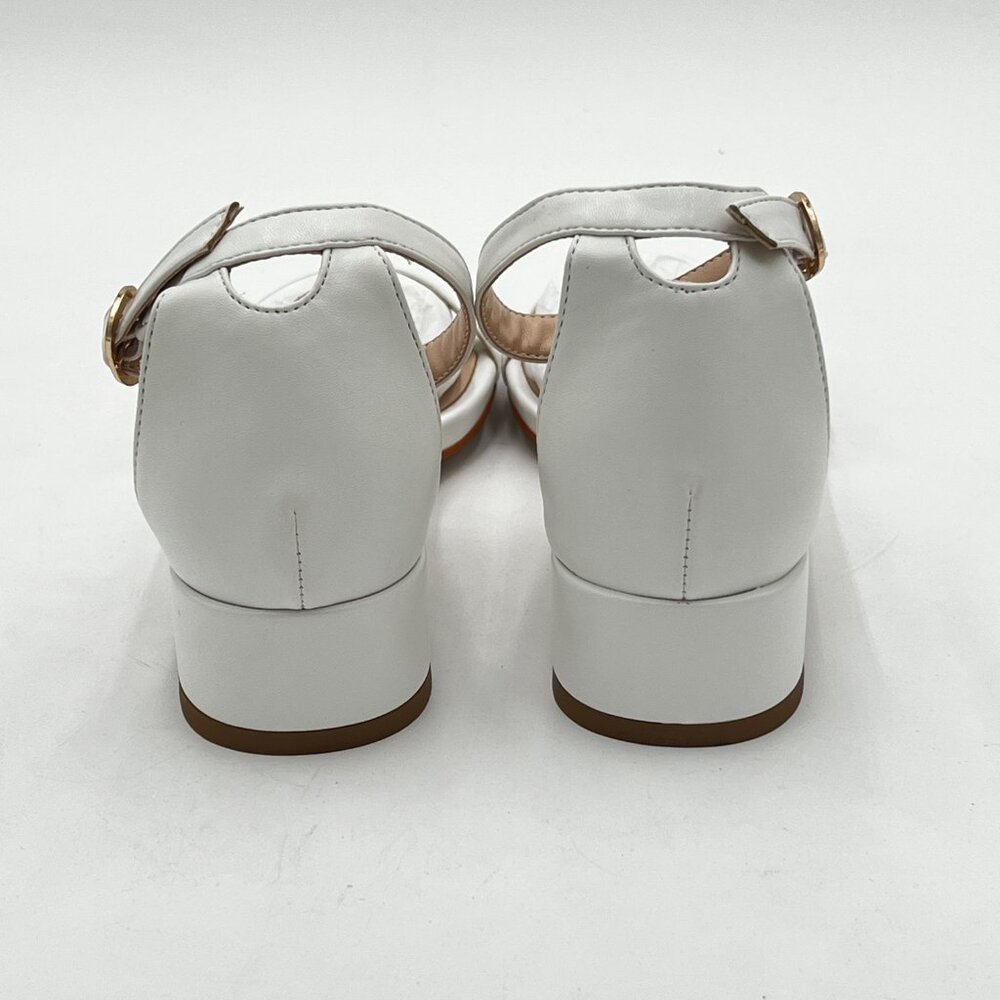 XYD White Open Toe Strappy Low Block Heel Sandal Ankle Strap Buckled Shoes - Picture 5 of 6